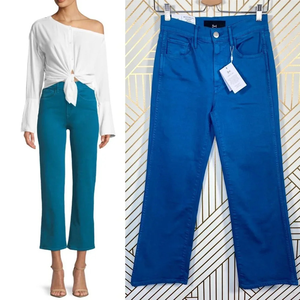 3x1 W4 Shelter Jeans Pant Wide-Leg‎ Crop Overdyed Vintage Denim Blue Size 25